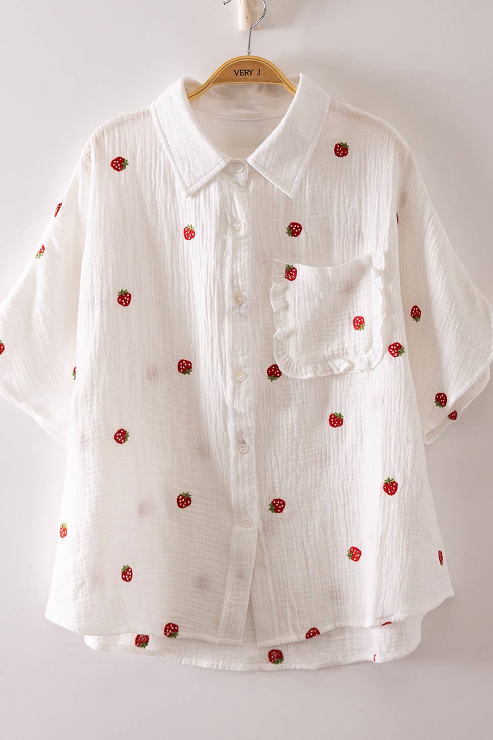 Fruit Embroidery Oversized Gauze Shirt Top