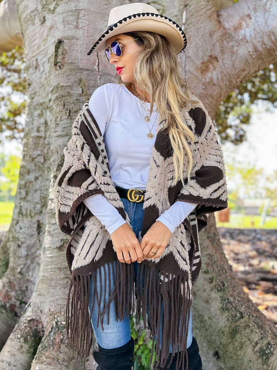 Western Boho 3D Textured Ruana Cardigan