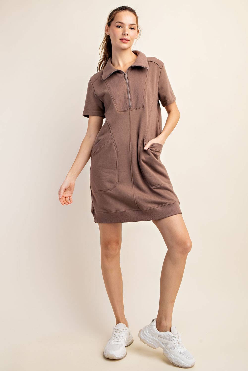 French terry 1/4 zip dress