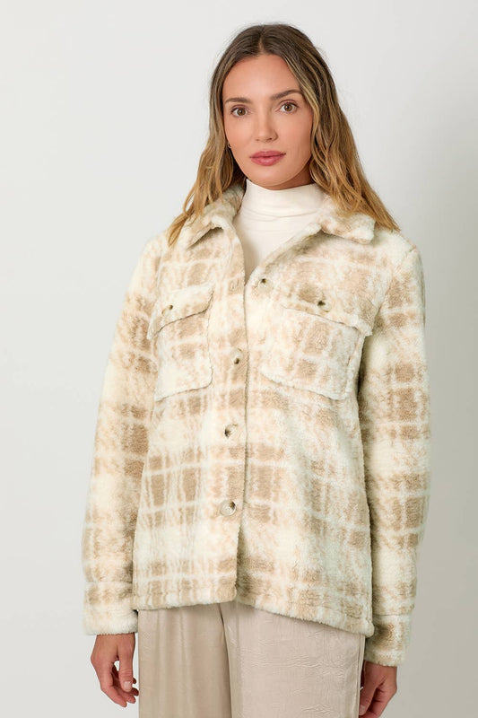 Button Down Print Fur Jacket