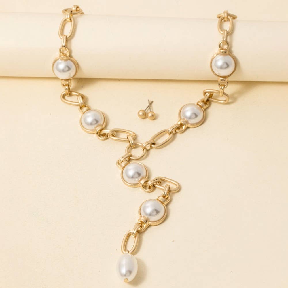 Dome Station Studs Oval Chain Necklace Set