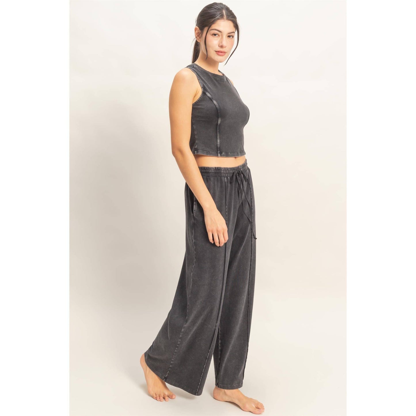 Mineral Washed Sleeveless Top & Wide Leg Pants Set