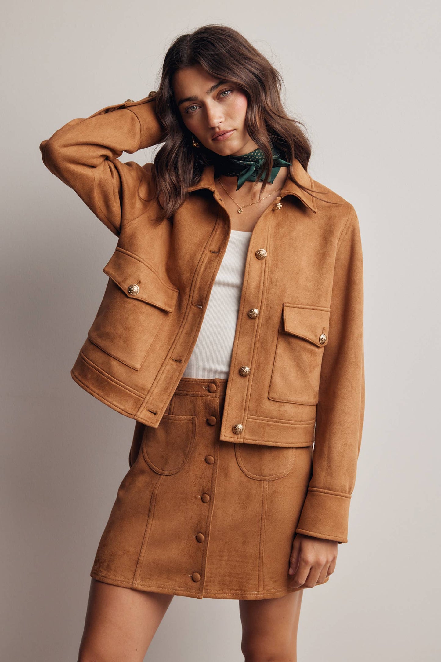 Lined Stretch Suede Utility Jacket FJ0014