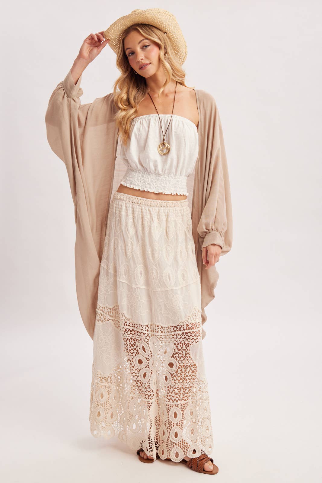 BOHO CROCHET MAXI SKIRT WITH LINING