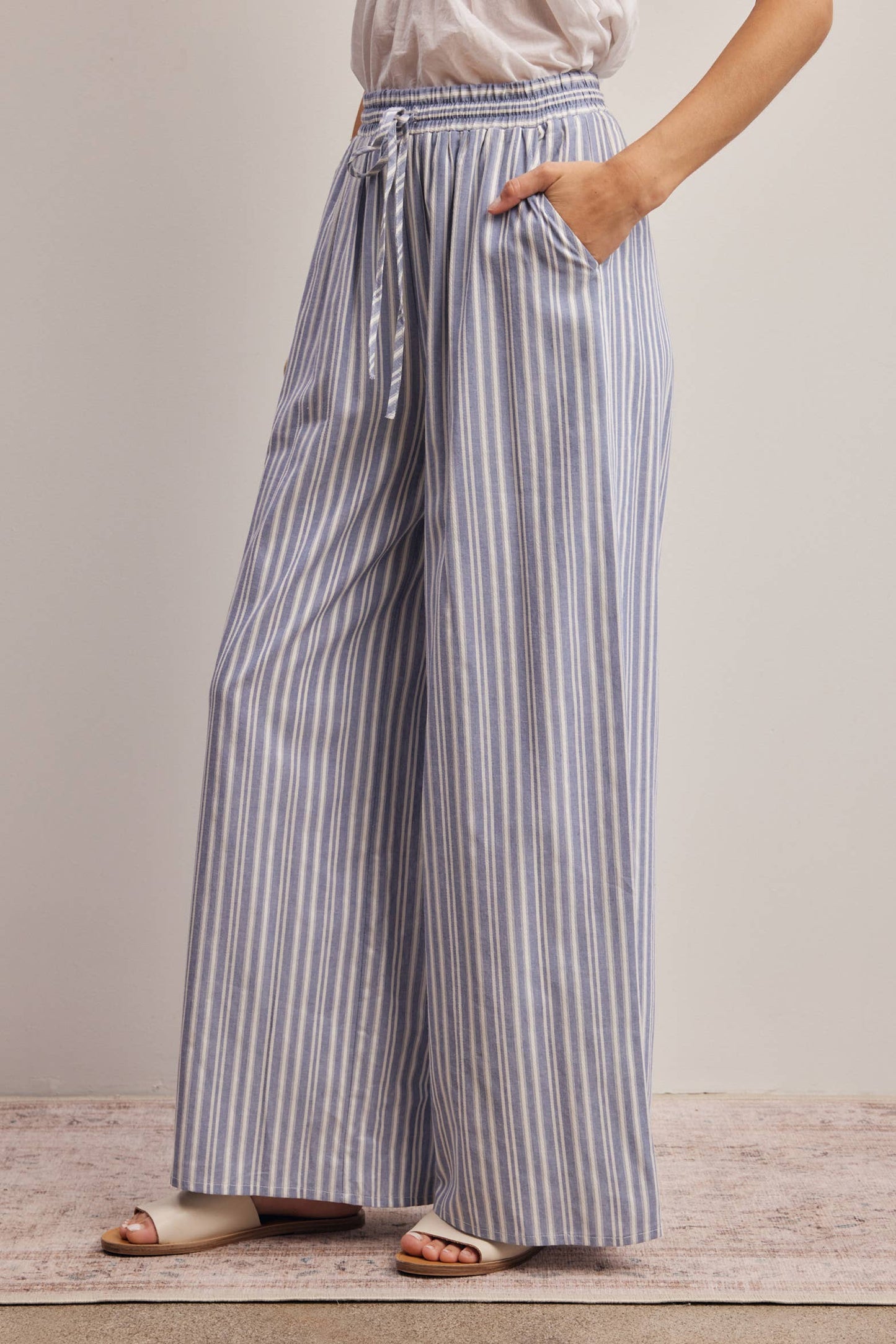 Striped Cotton Wide-Leg Pants