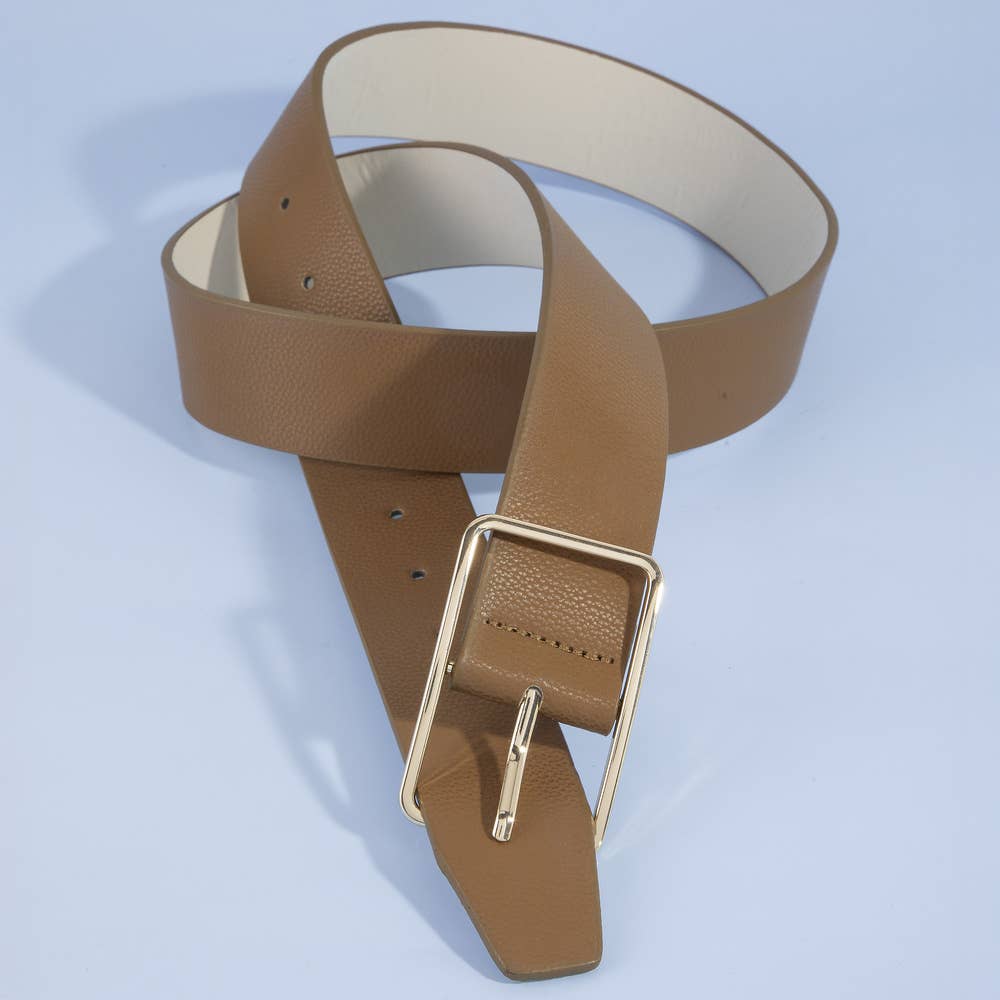 Wide Vegan Leather Belt With Square Buckle