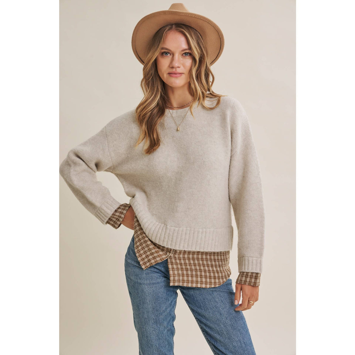 Country Road plaid hem sweater