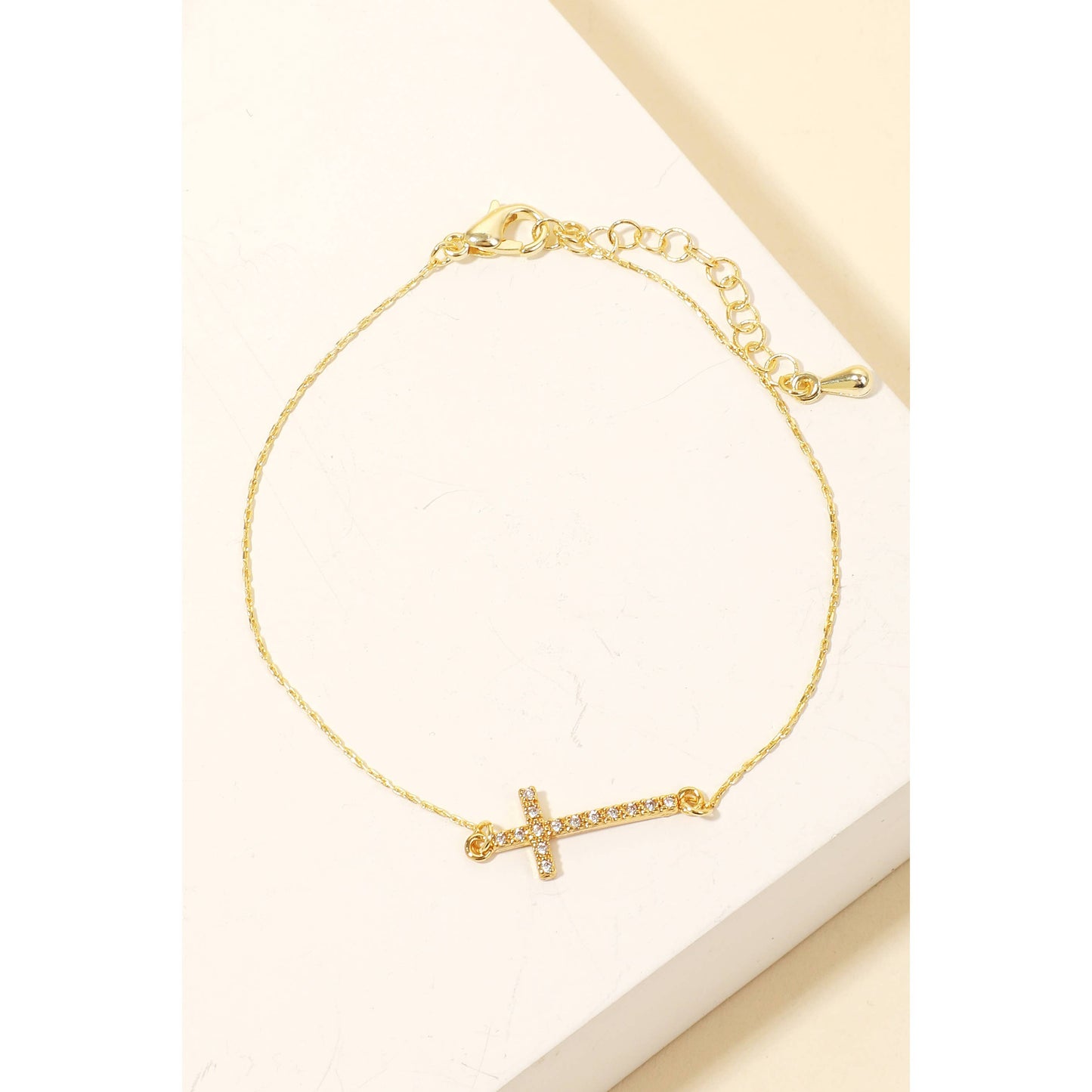 Gold Dipped Studded Cross Charm Chain Bracelet