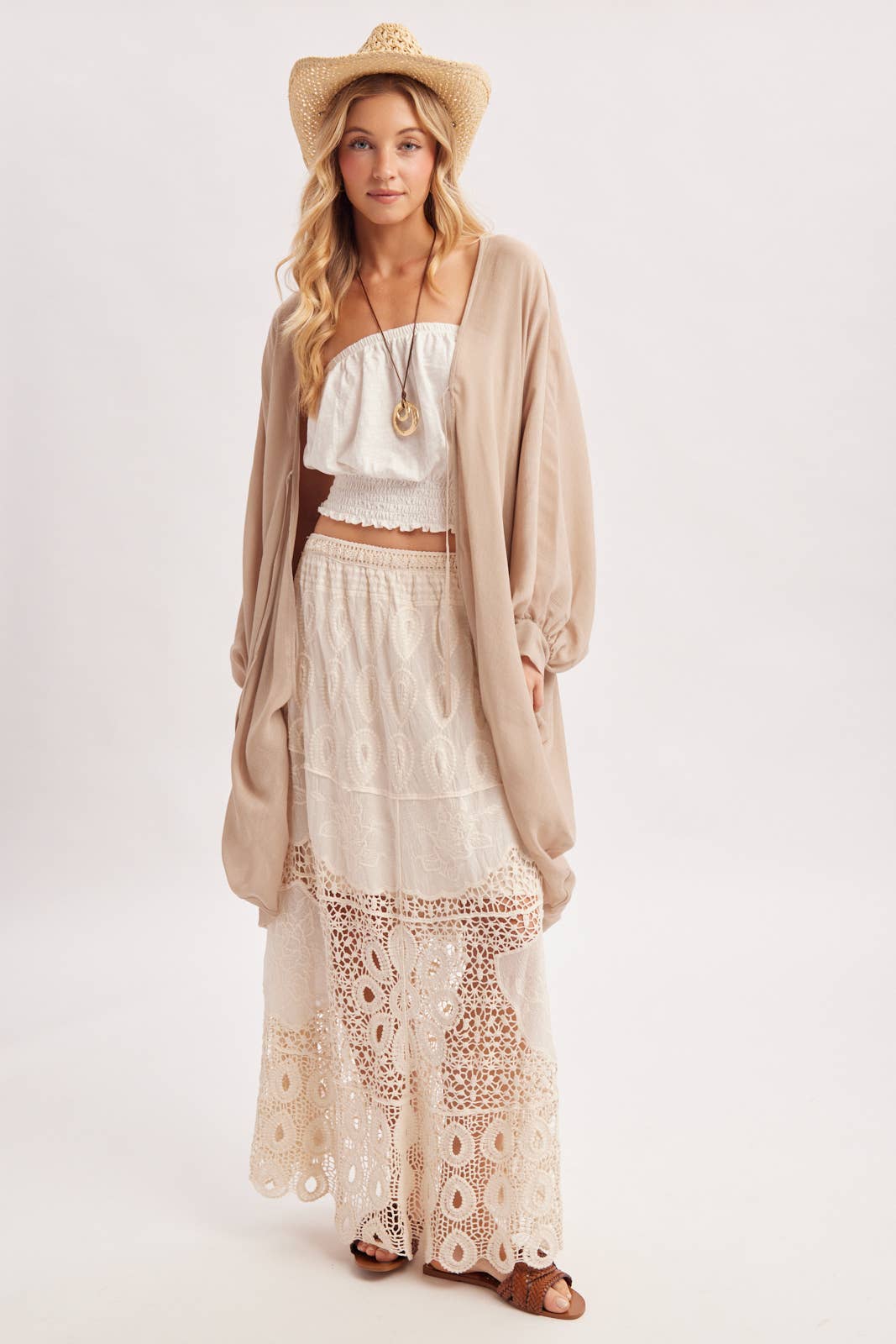 BOHO CROCHET MAXI SKIRT WITH LINING
