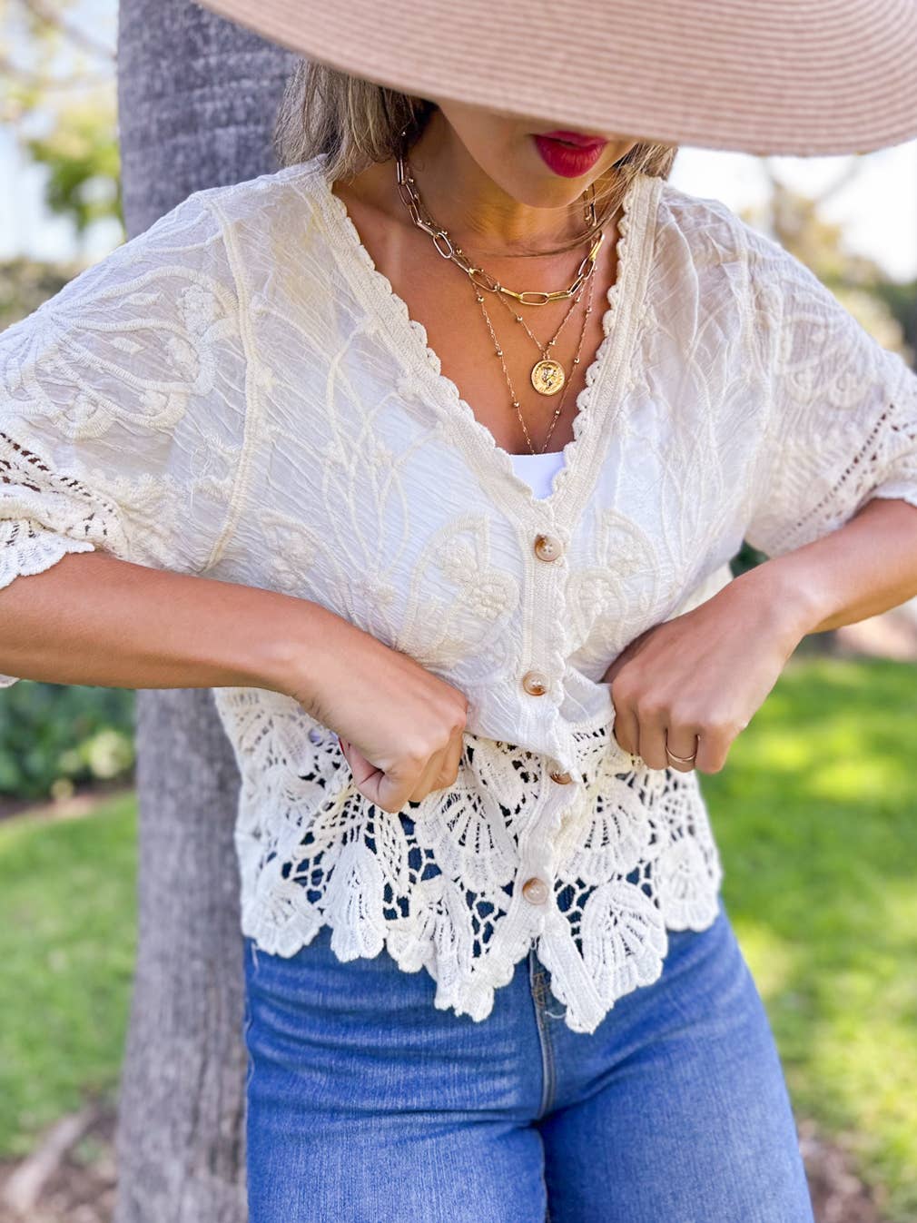 Ivory Boho Floral Lace Crochet Short Sleeve Cardigan