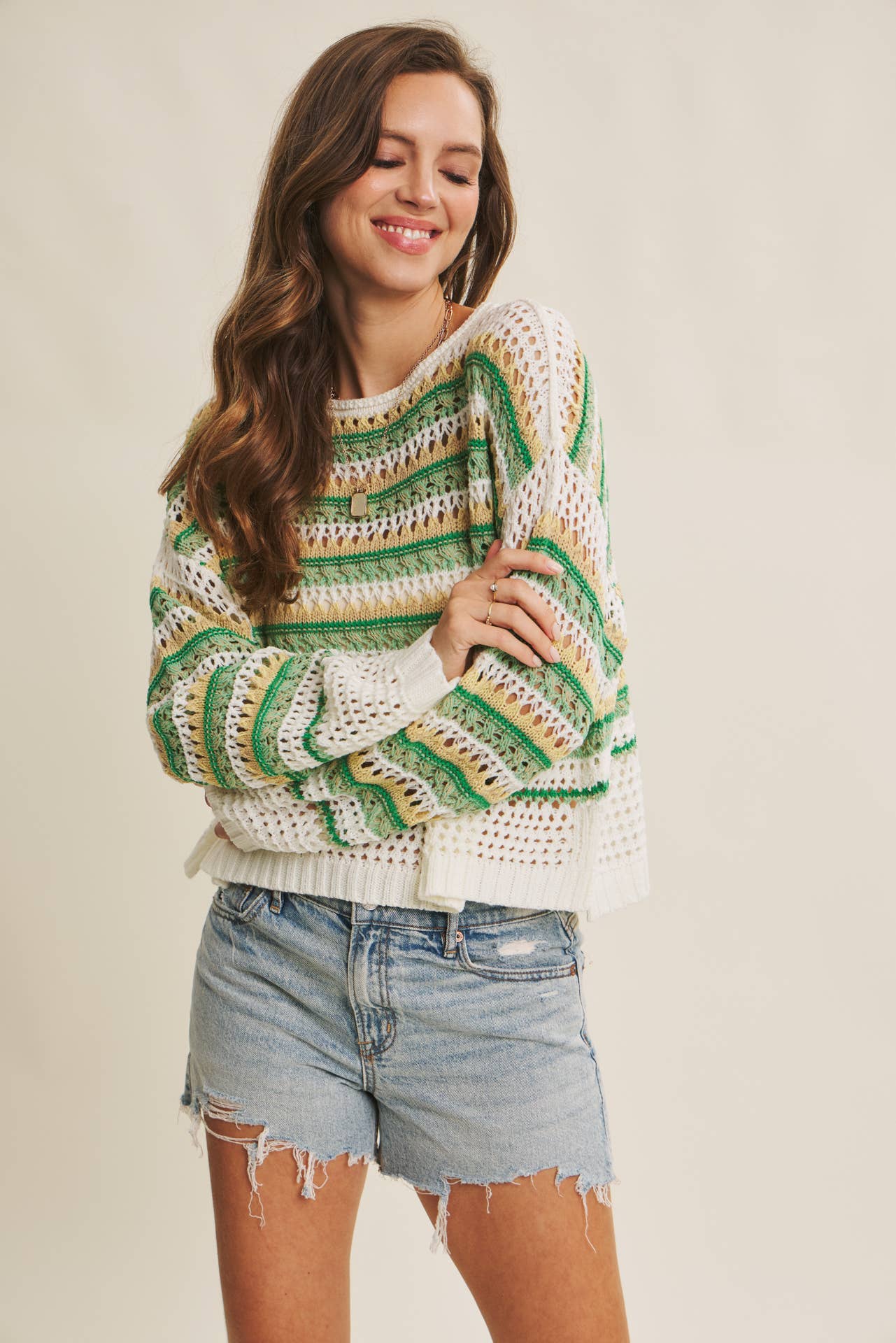 SUNSET DRIVE RELAXED FIT AIRY OPEN-KNIT CROCHET SWEATER