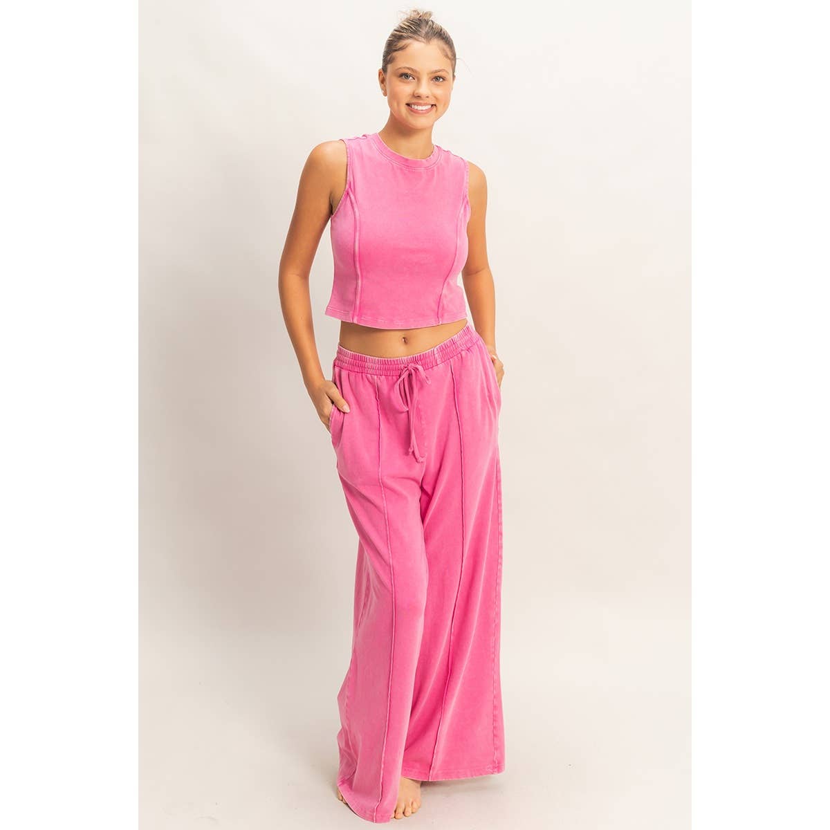 Mineral Washed Sleeveless Top & Wide Leg Pants Set