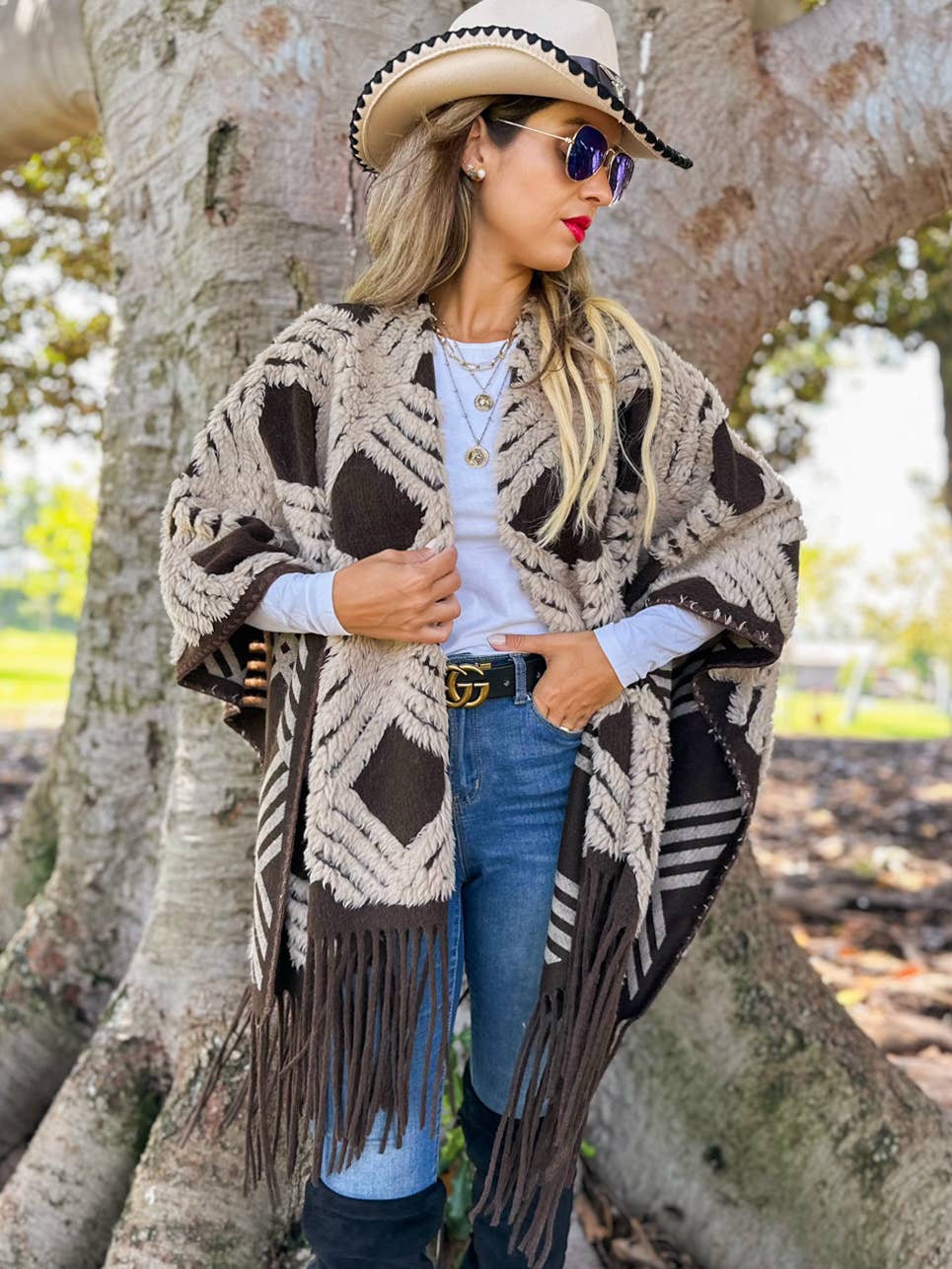 Western Boho 3D Textured Ruana Cardigan