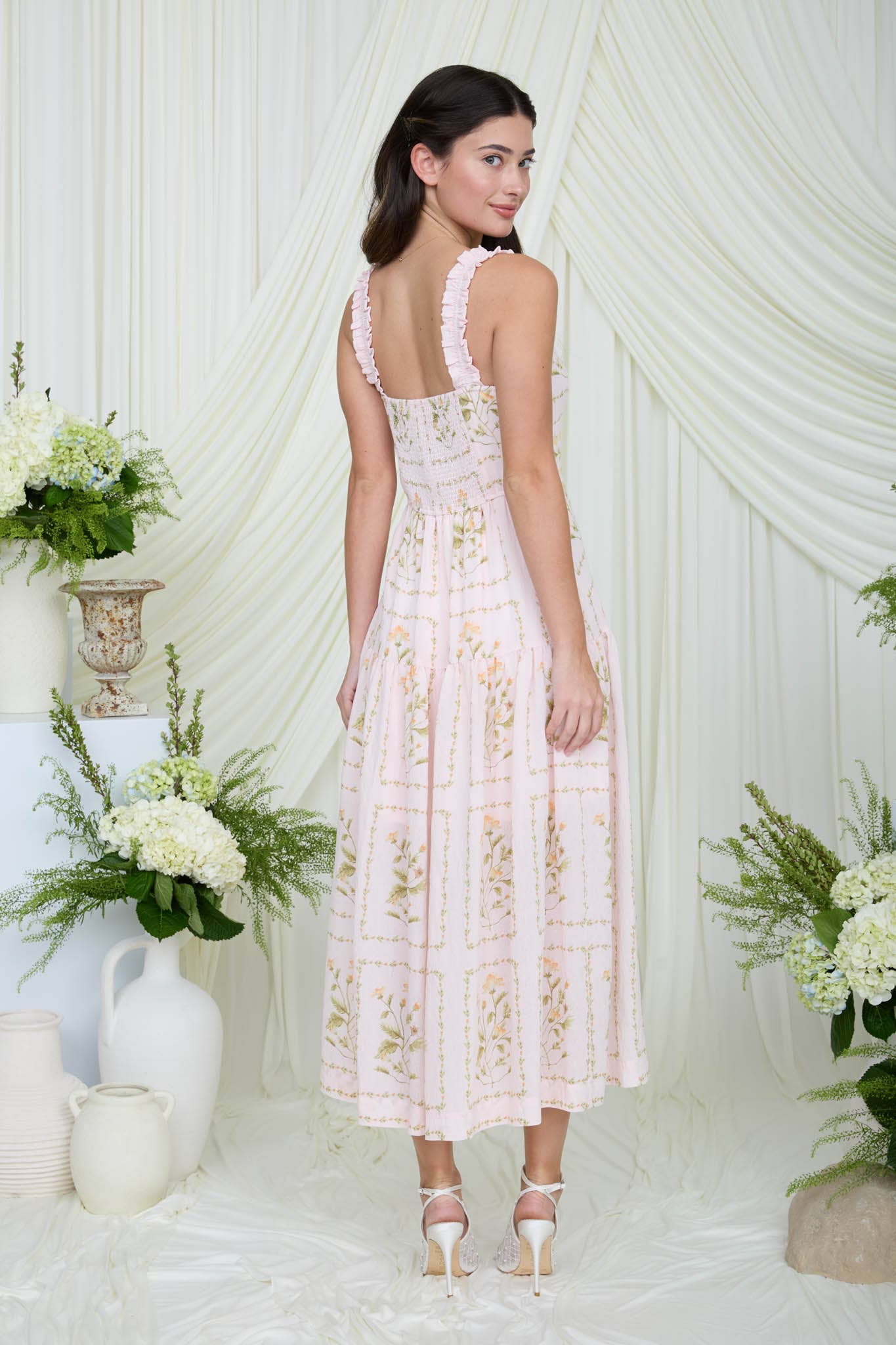 FLORAL DROP WAIST SLEEVELESS MIDI DRESS