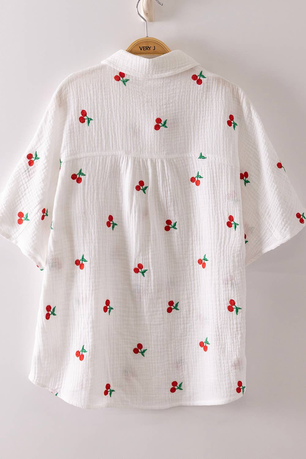 Fruit Embroidery Oversized Gauze Shirt Top