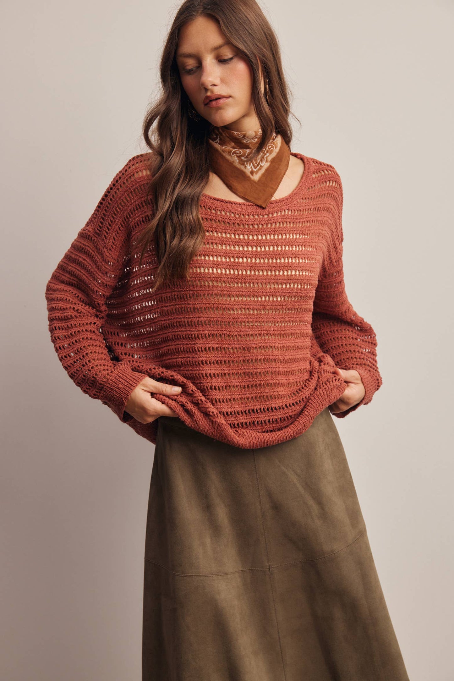 Open-Knit Stripe Sweater Top