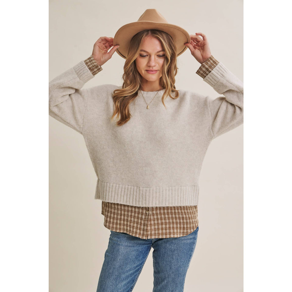 Country Road plaid hem sweater