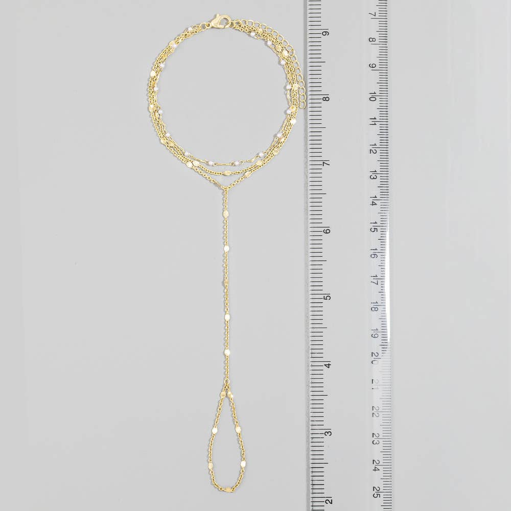 Layered Pearl Station Hand Chain Bracelet