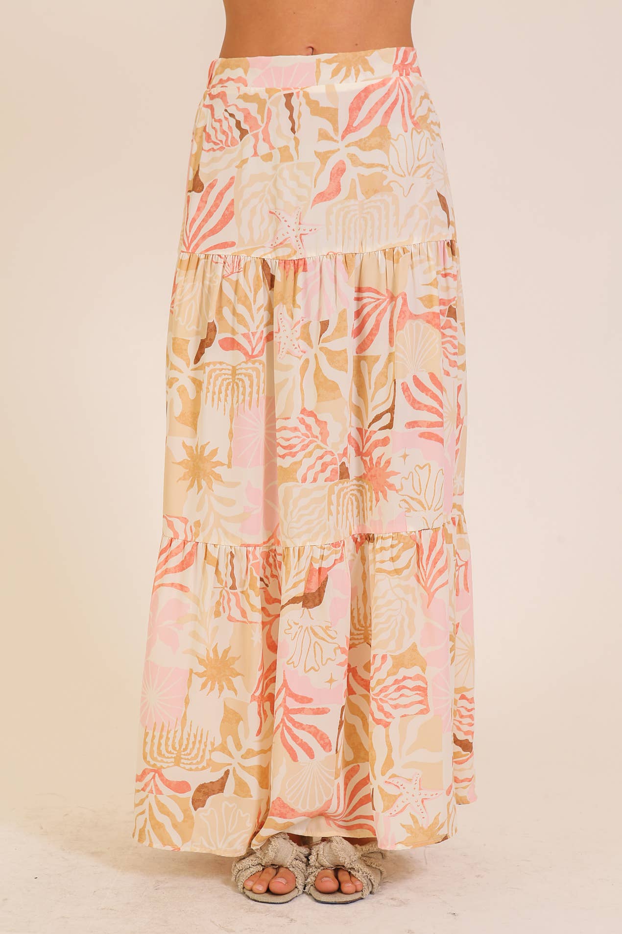 Tropical Print Tiered Maxi Skirt