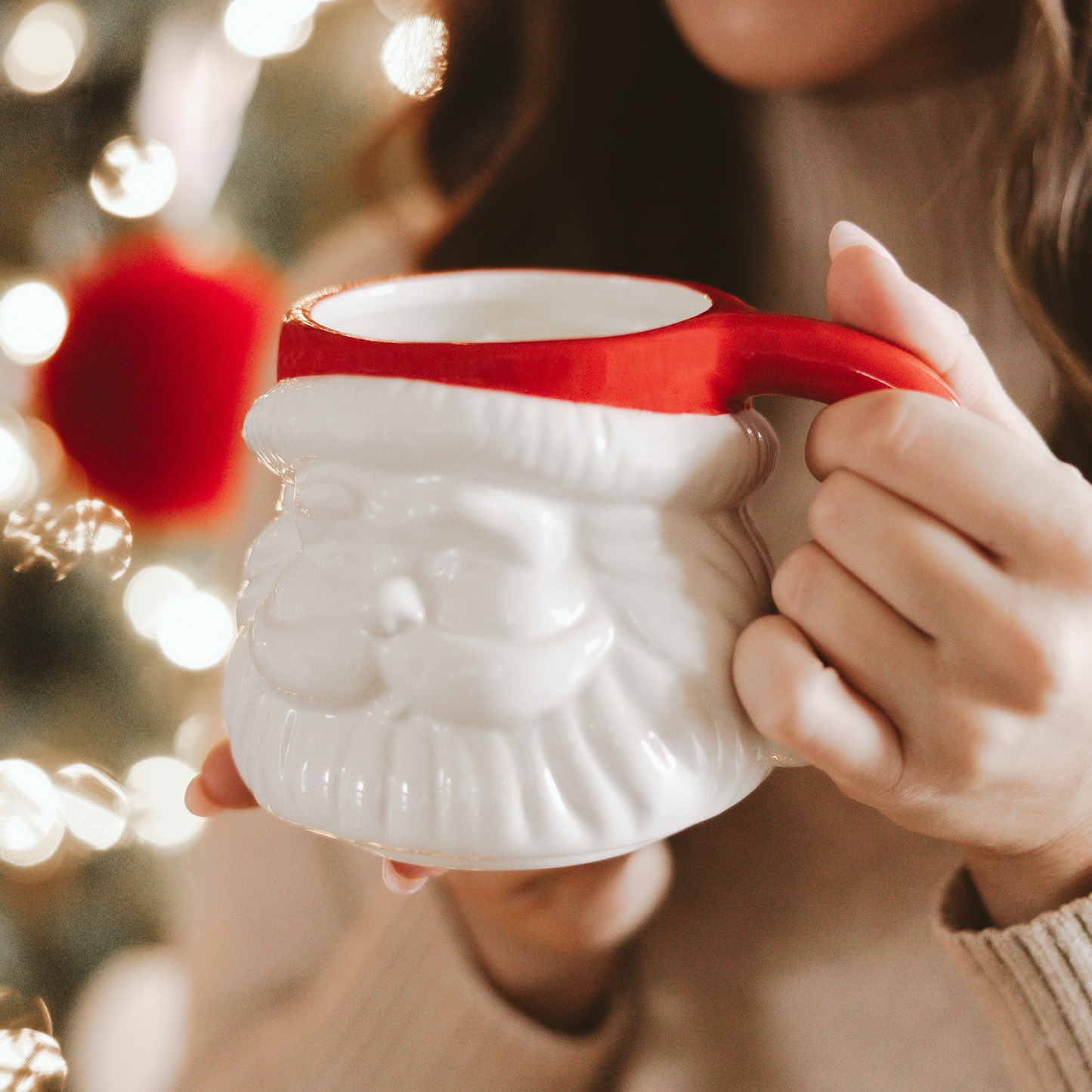 Red Hat Santa Coffee Mug - Christmas Decor