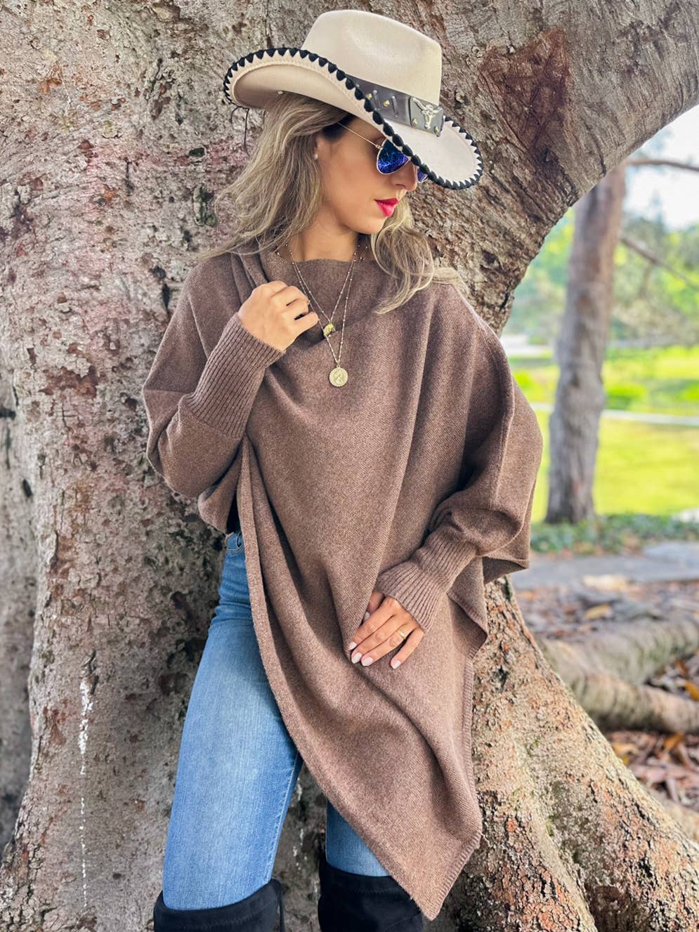 Lurex Knit Dolman Poncho Top