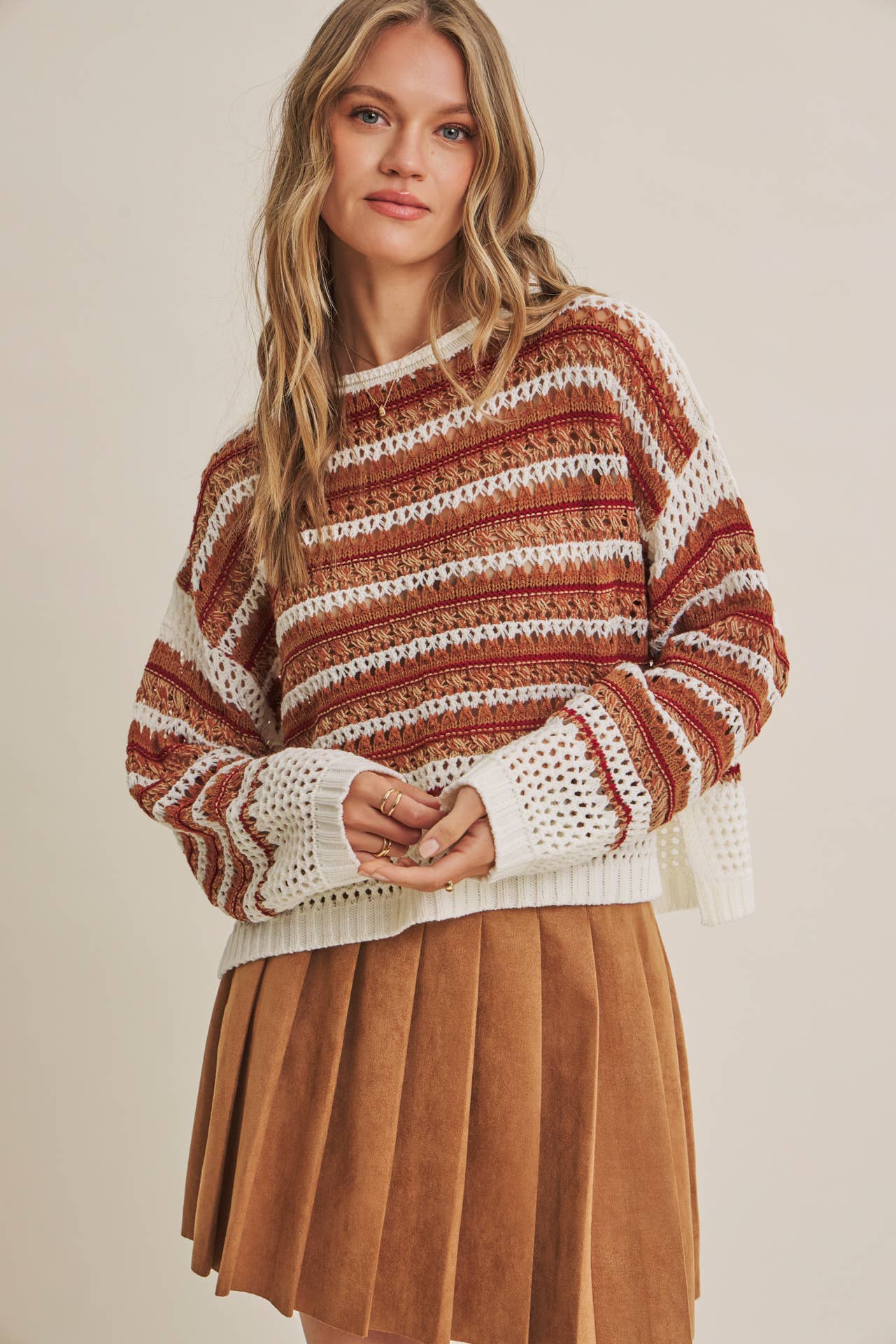 SUNSET DRIVE RELAXED FIT AIRY OPEN-KNIT CROCHET SWEATER