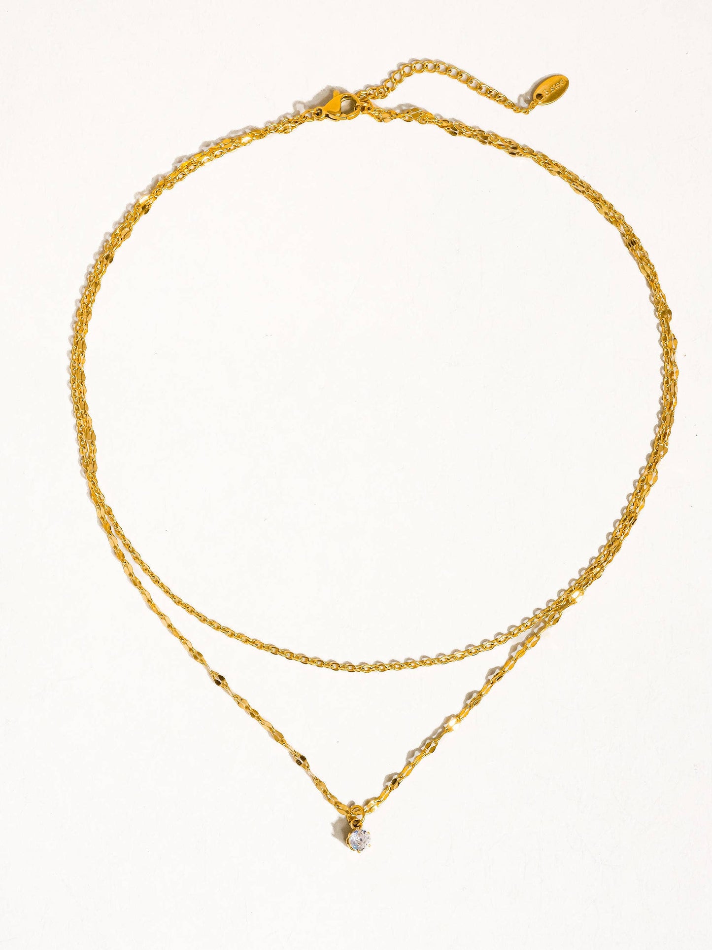 Cerise 18K Gold Non-Tarnish CZ Stone Stacked Necklace