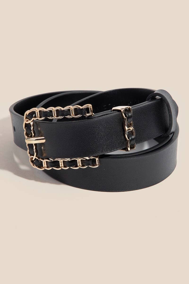 Chain Braid Buckle Leather Belt