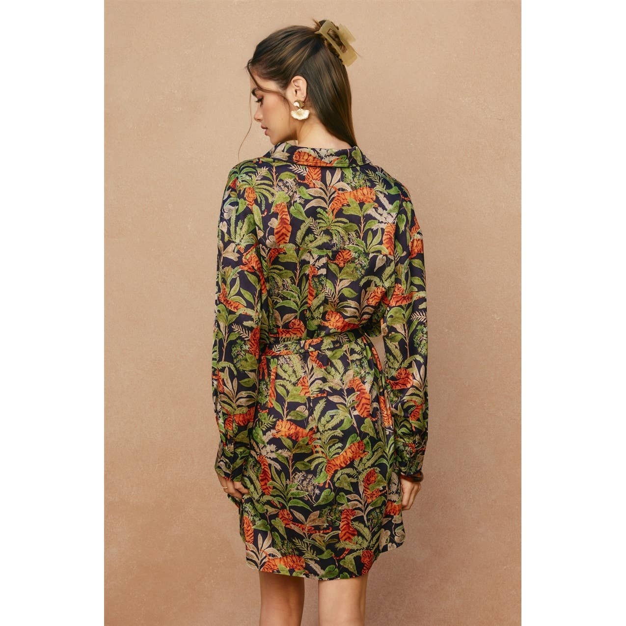 Palm Breeze Relaxed Mini Shirt Dress