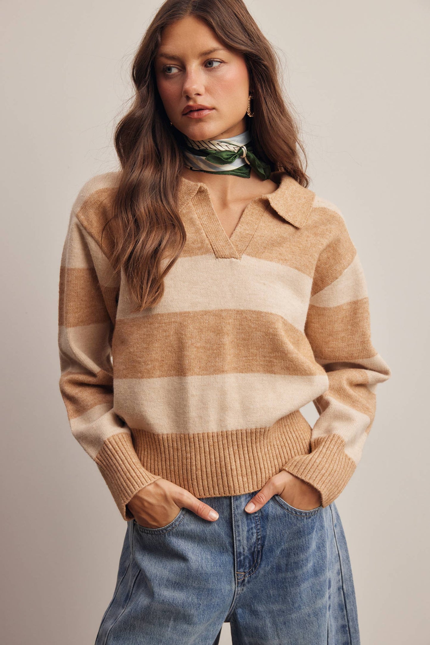 Striped Collared Knit Sweater