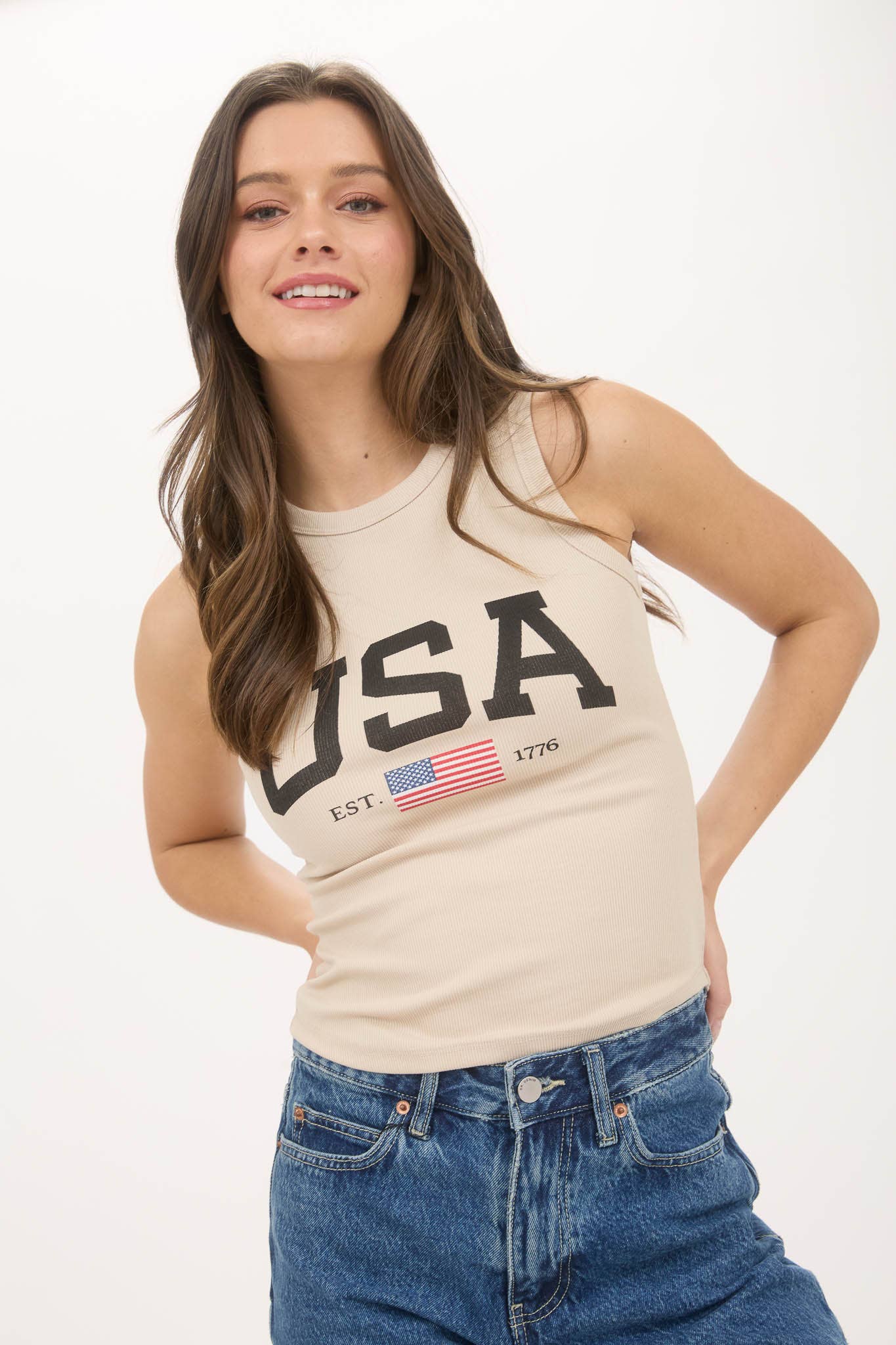 USA AMERICA GRAPHIC KNIT TANK TOP