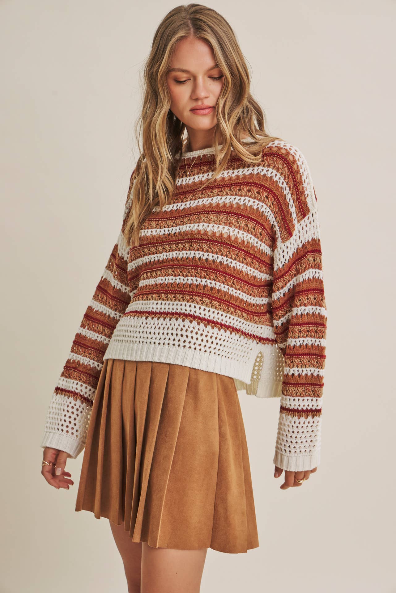 SUNSET DRIVE RELAXED FIT AIRY OPEN-KNIT CROCHET SWEATER