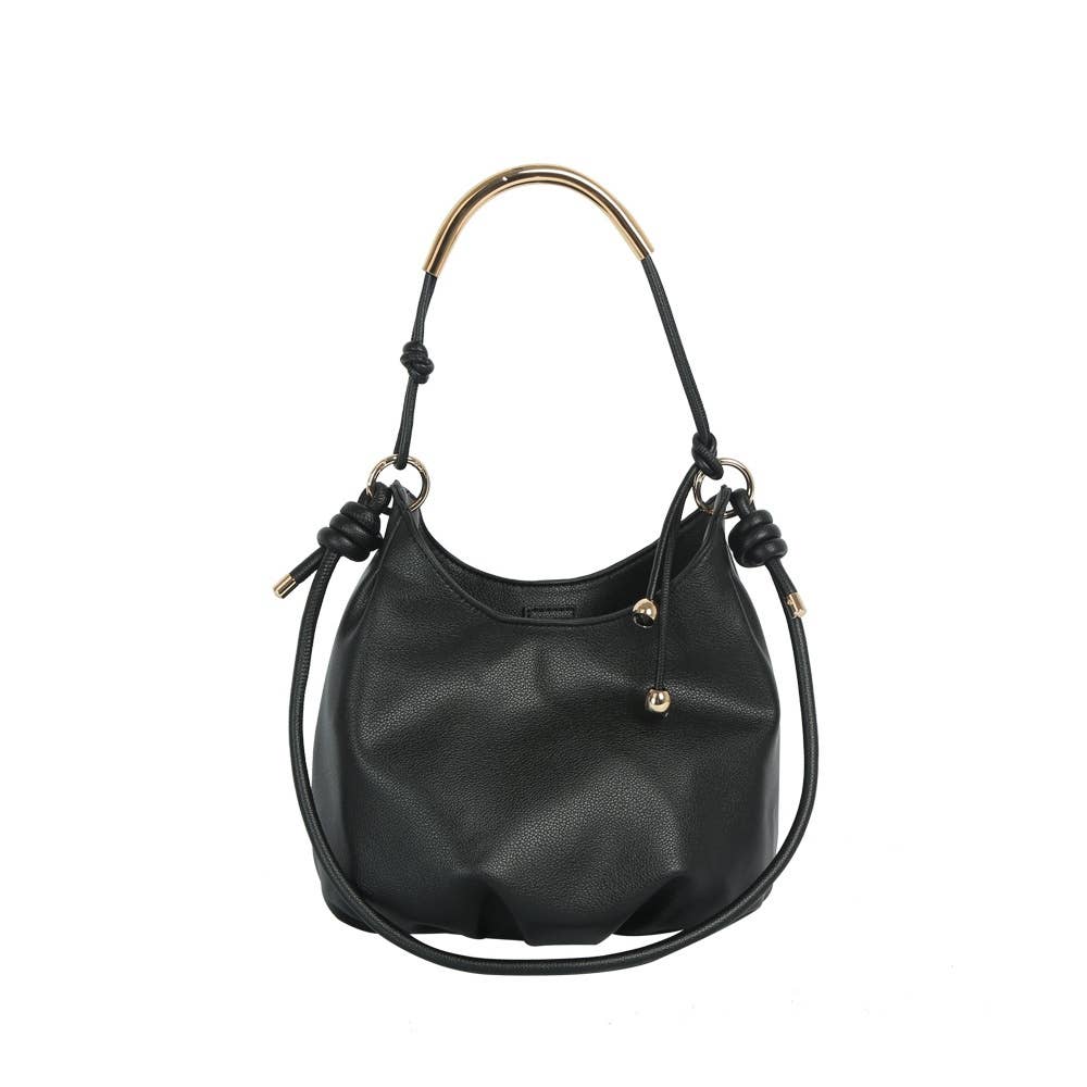 Curved Bar Handle Slouchy Bucket Bag