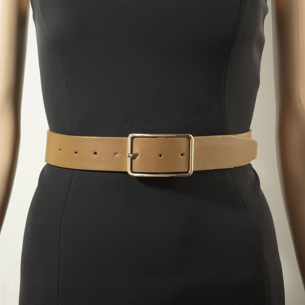 Wide Vegan Leather Belt With Square Buckle