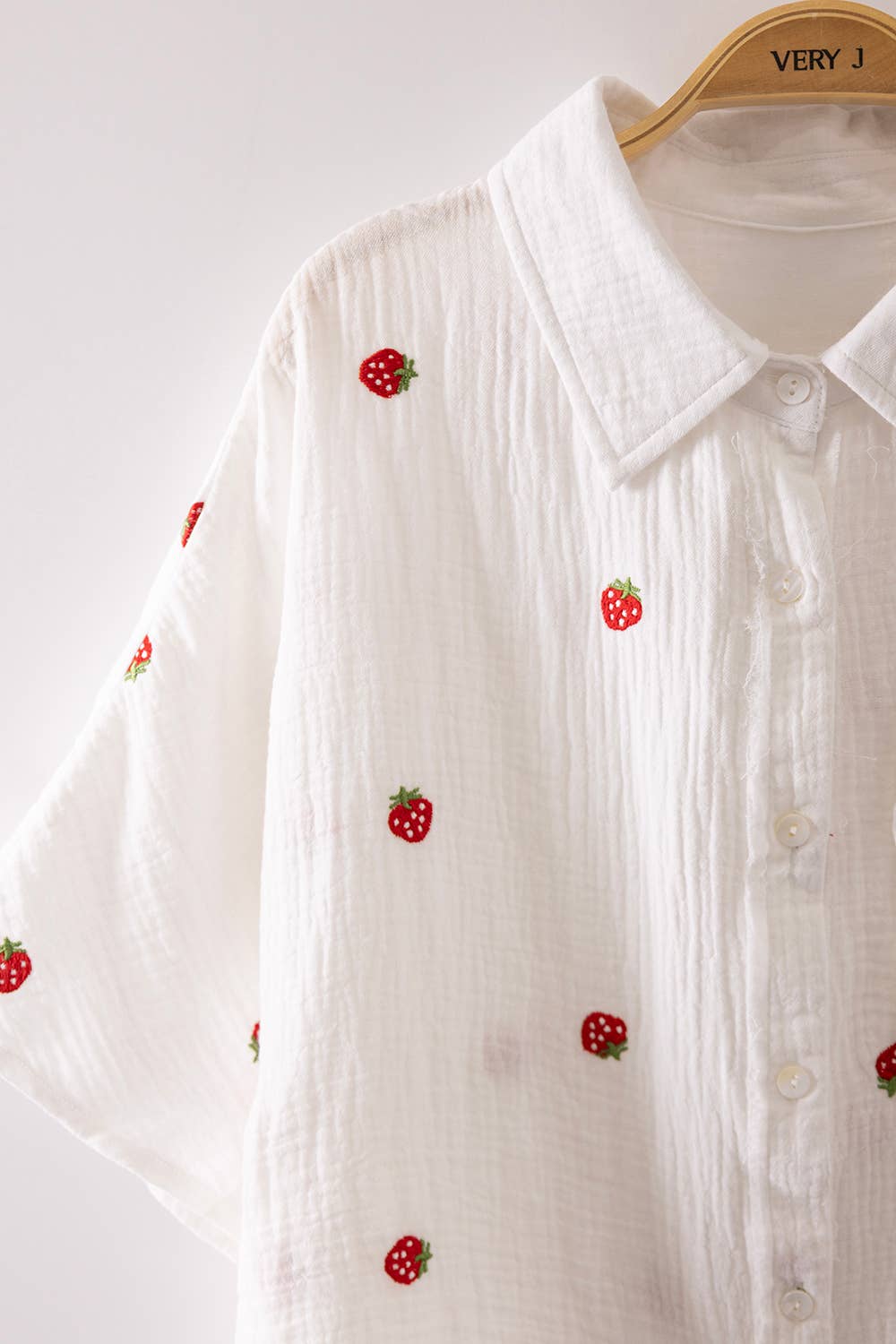 Fruit Embroidery Oversized Gauze Shirt Top