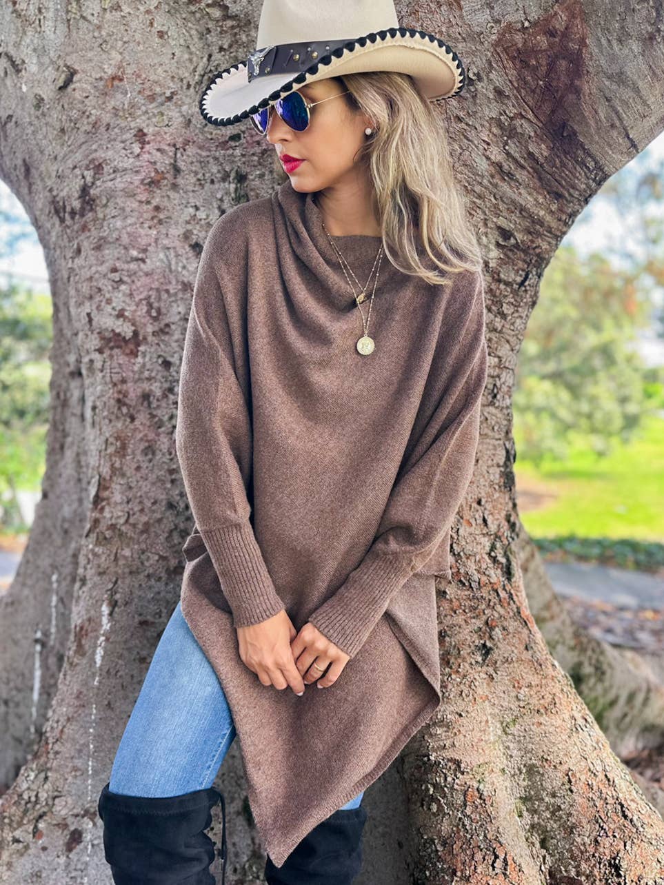 Lurex Knit Dolman Poncho Top