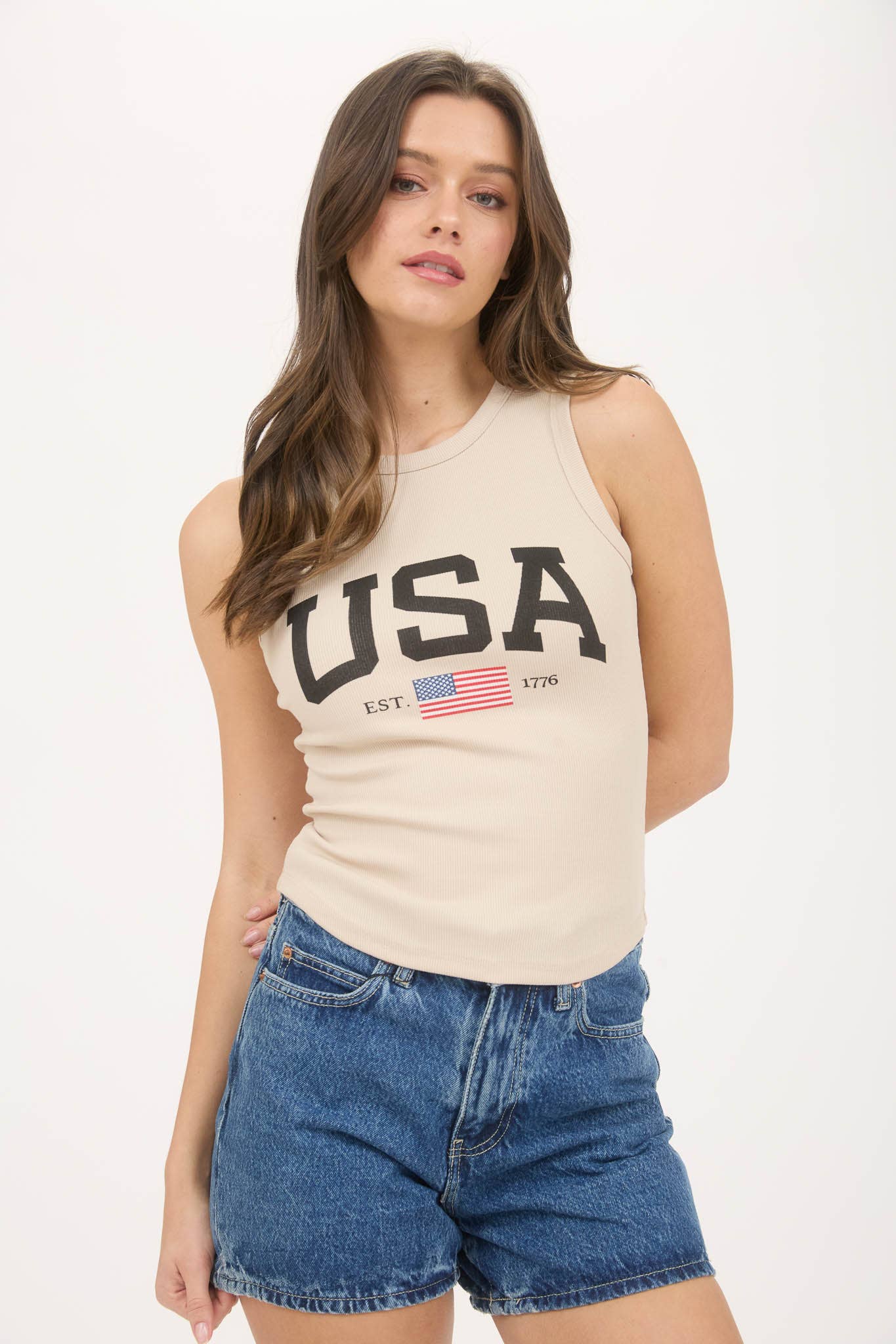 USA AMERICA GRAPHIC KNIT TANK TOP