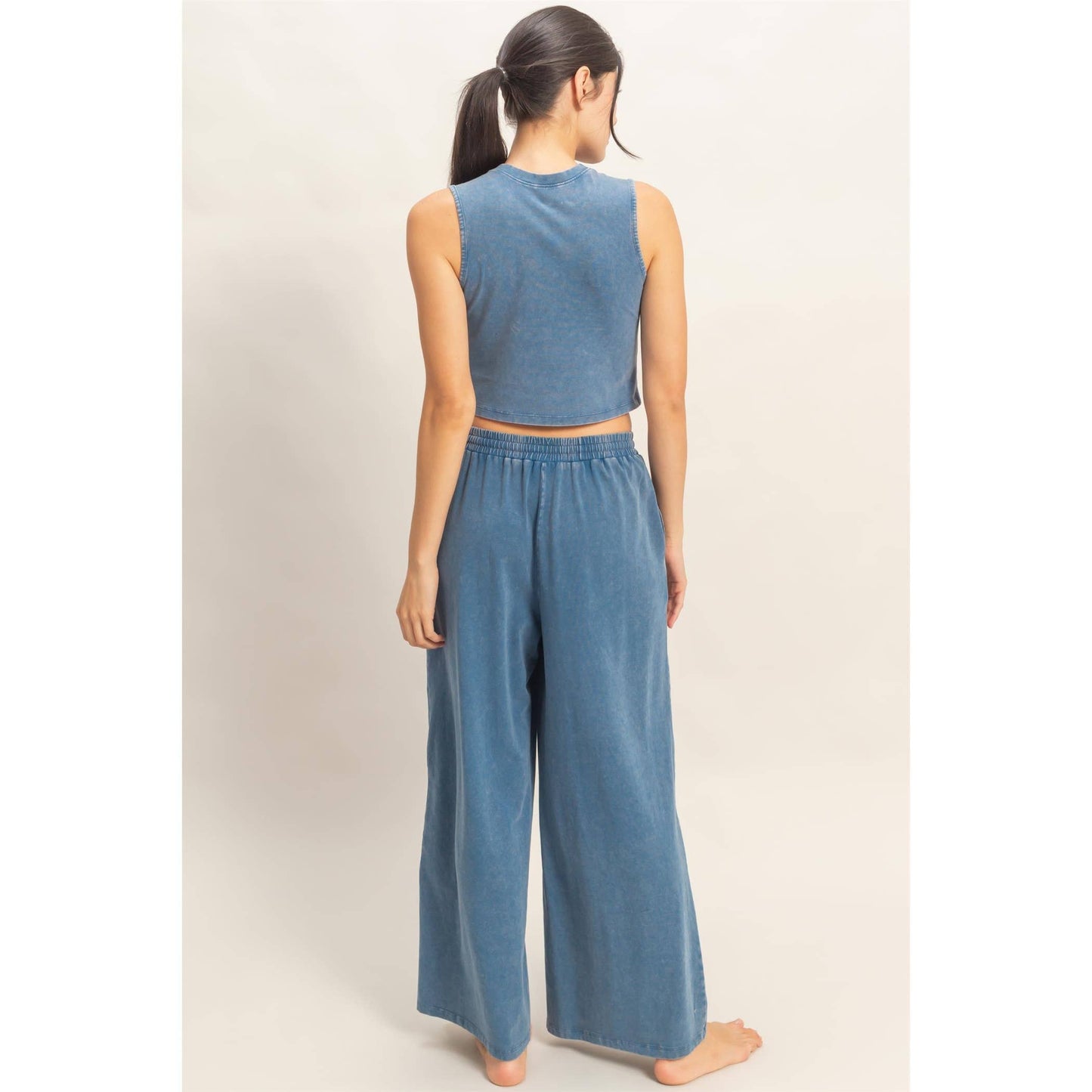 Mineral Washed Sleeveless Top & Wide Leg Pants Set