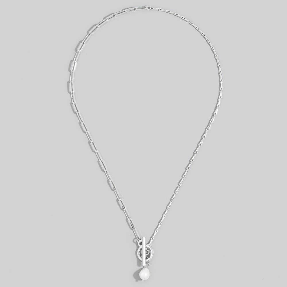 Toggle Chain Pearl Charm Necklace