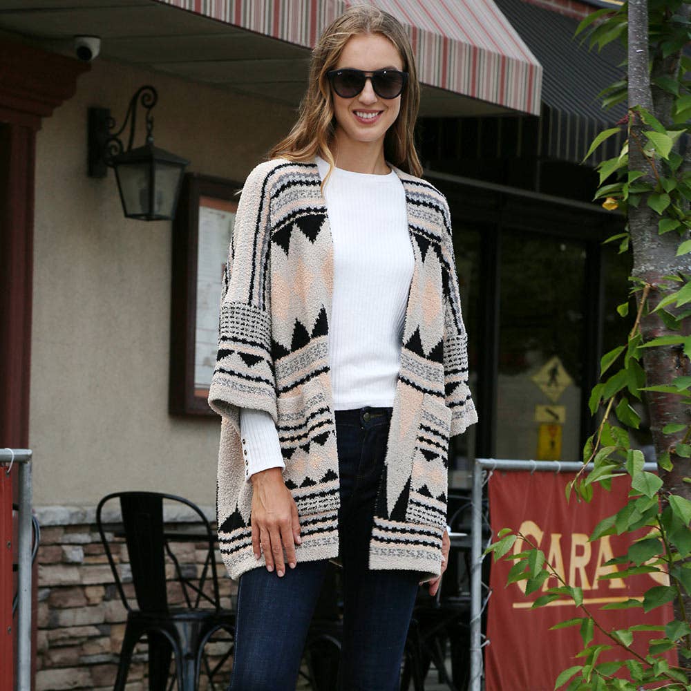 Tribal Patterned Front Pockets Cardigan