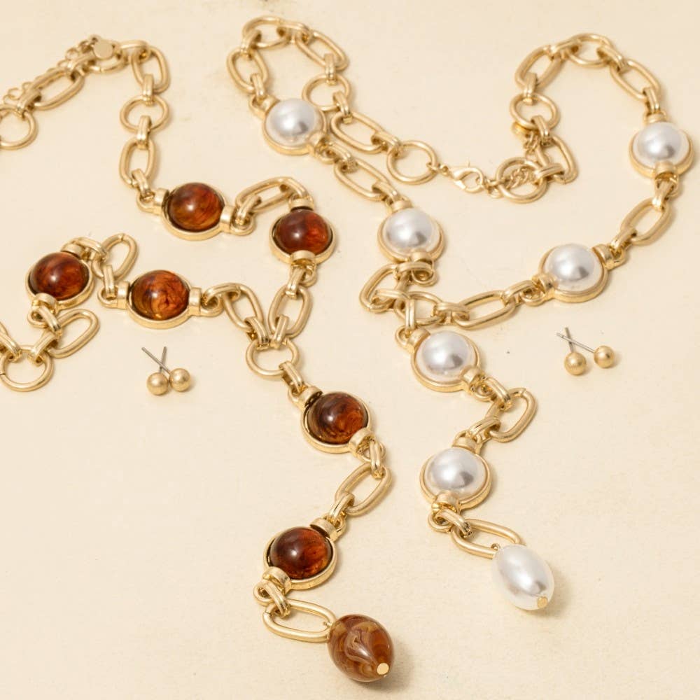 Dome Station Studs Oval Chain Necklace Set