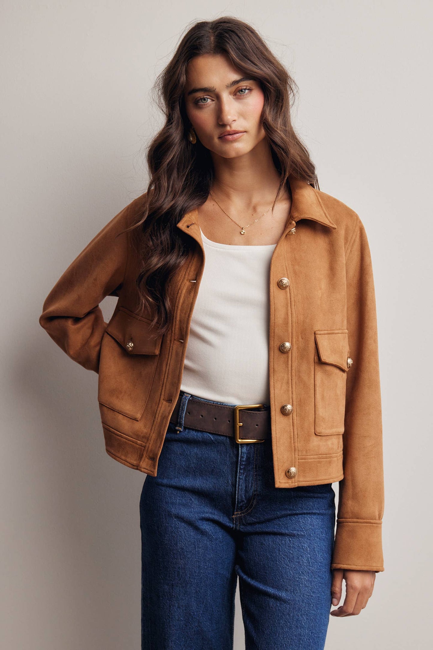 Lined Stretch Suede Utility Jacket FJ0014