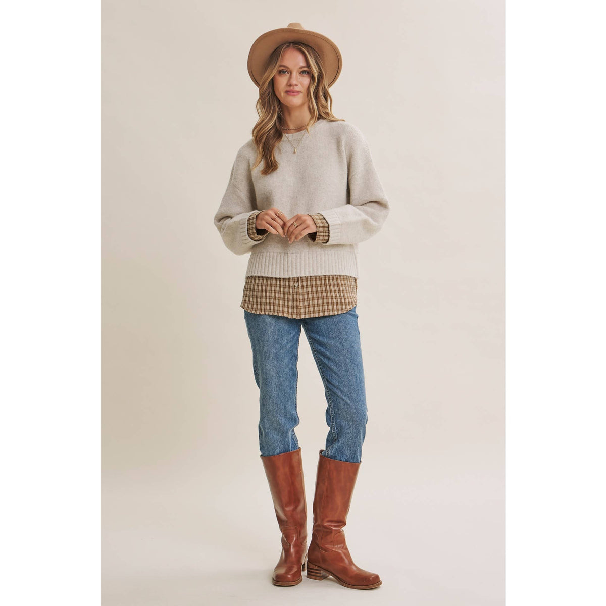 Country Road plaid hem sweater