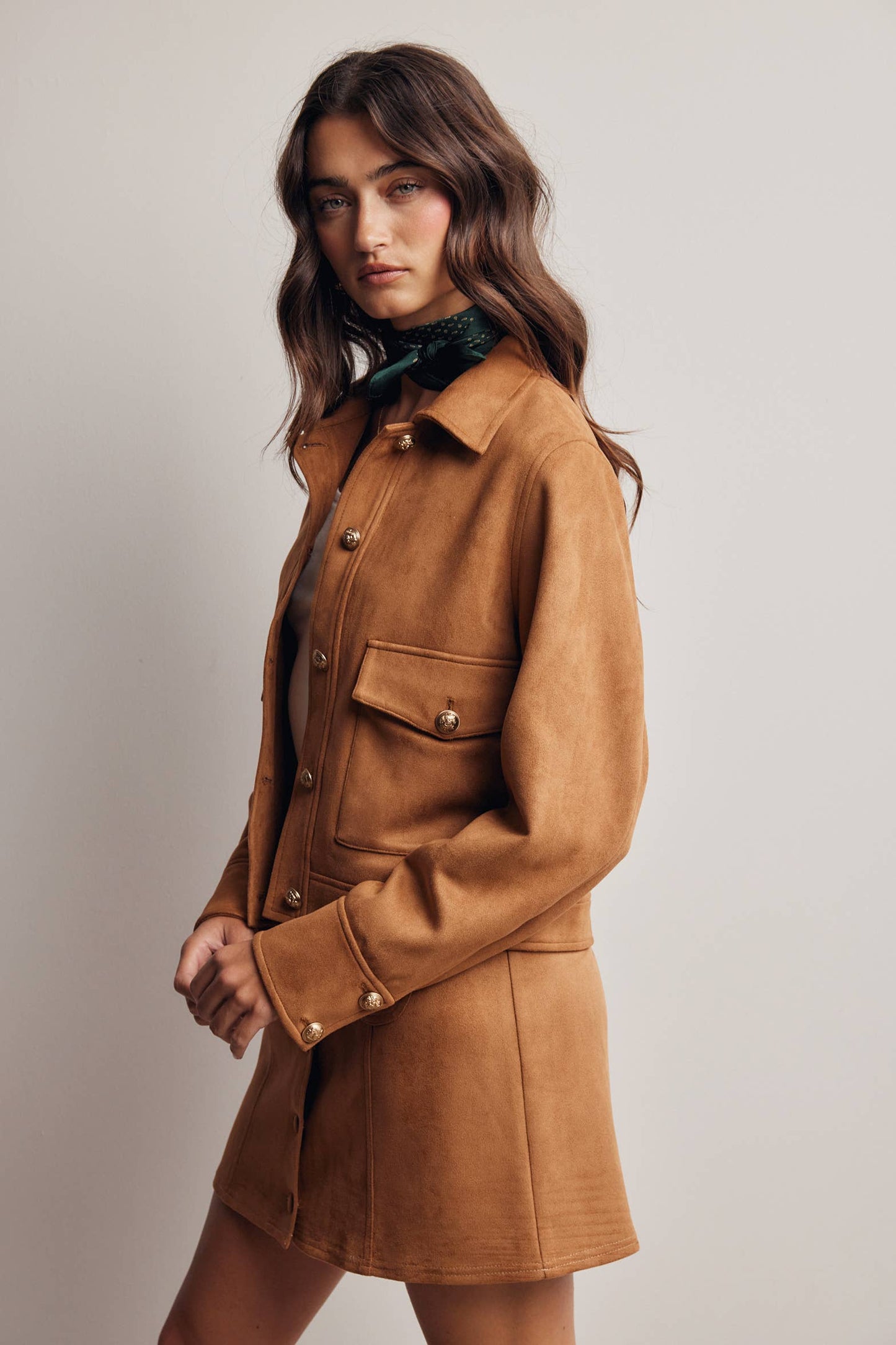Lined Stretch Suede Utility Jacket FJ0014