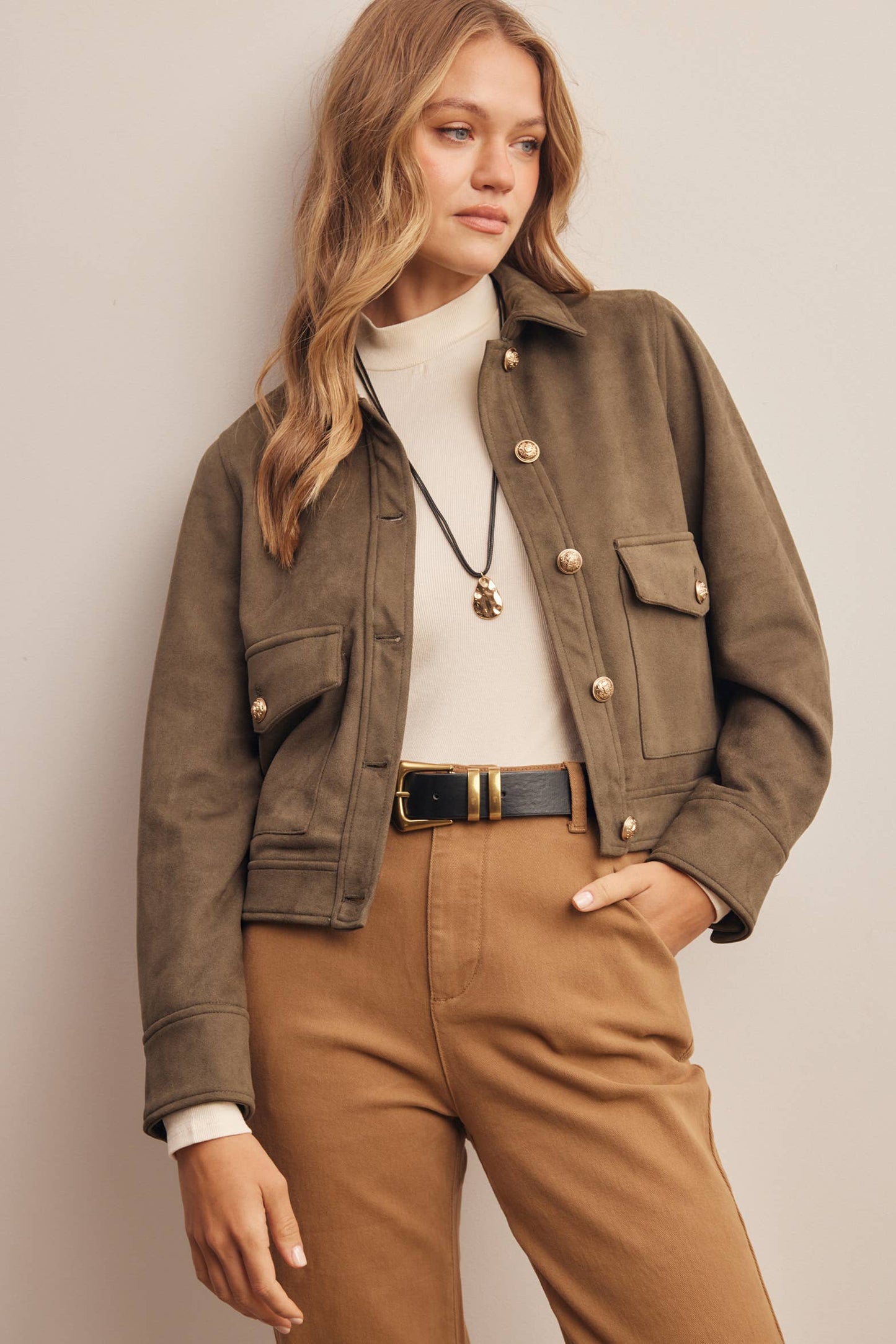 Lined Stretch Suede Utility Jacket FJ0014