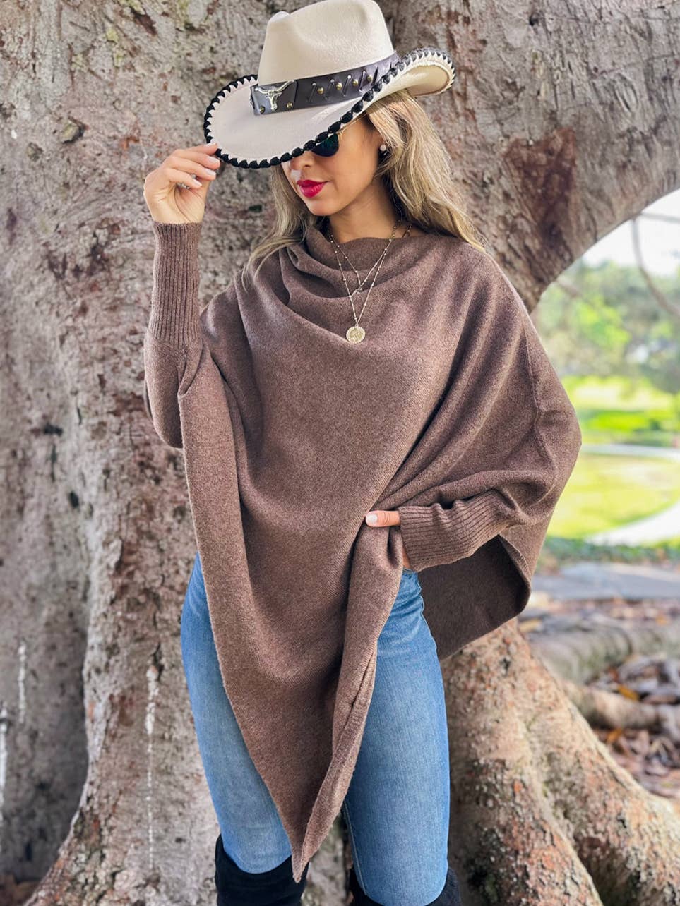 Lurex Knit Dolman Poncho Top