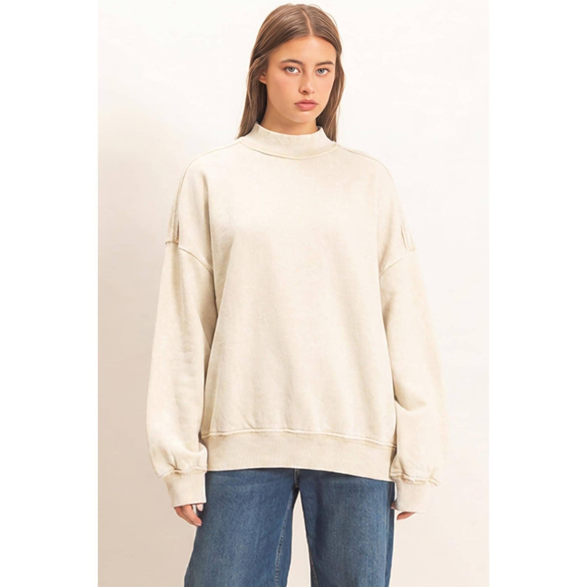 Acid Washed Mock Neck Sweatshirt