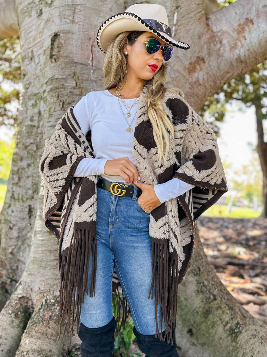 Western Boho 3D Textured Ruana Cardigan
