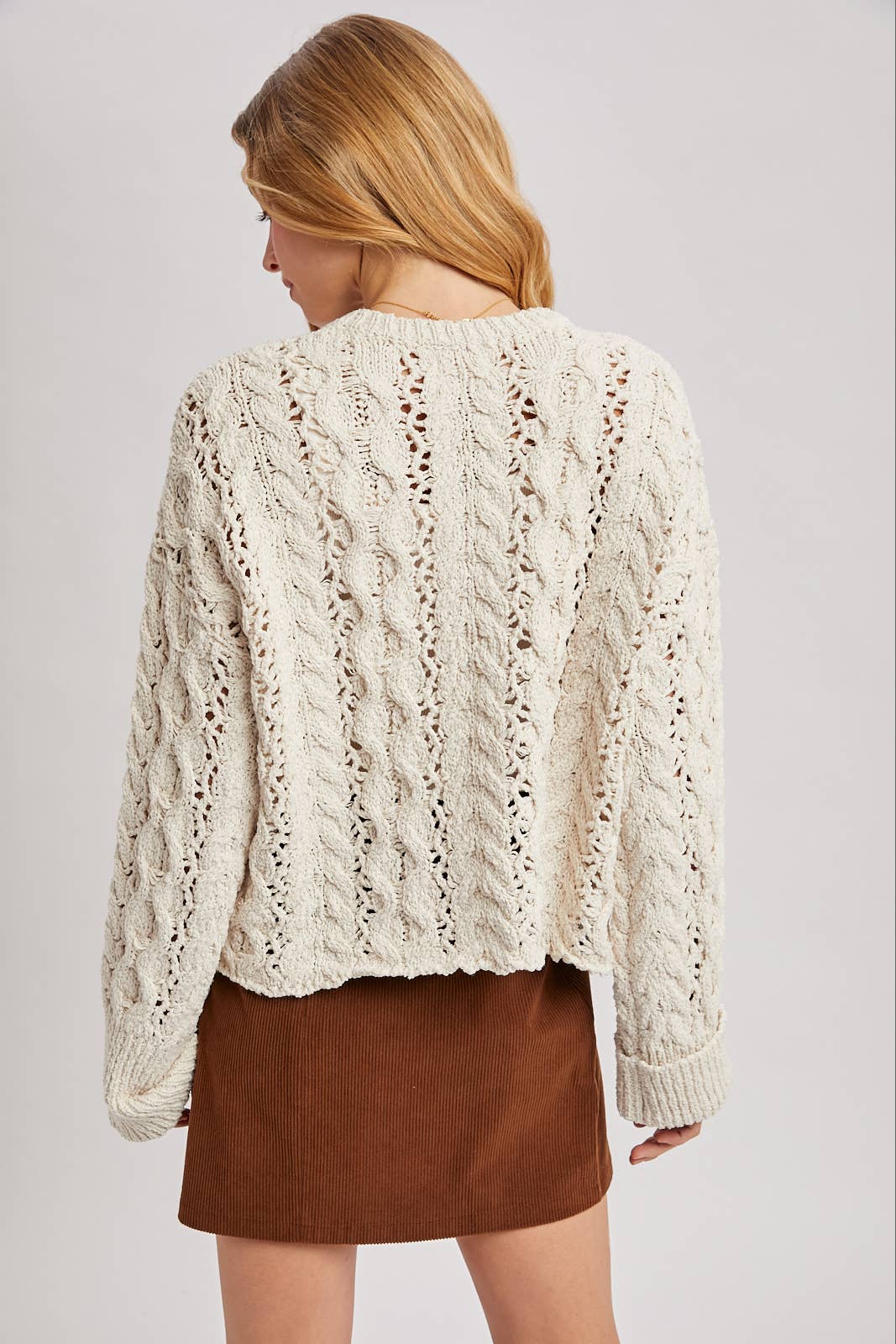 HALF-BUTTON DOWN OPEN KNIT SWEATER