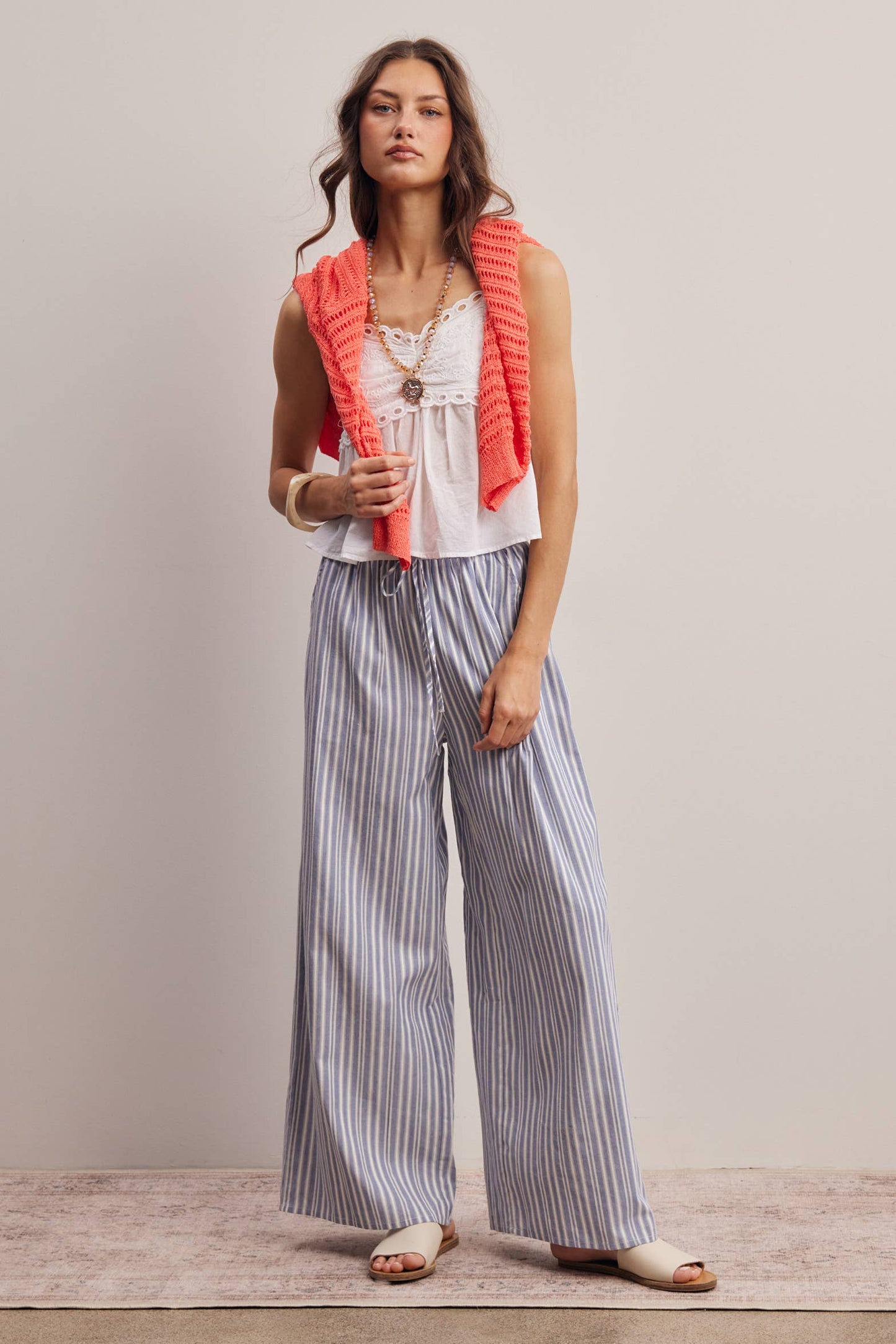 Striped Cotton Wide-Leg Pants